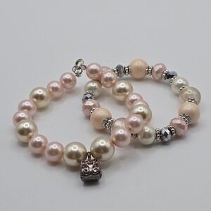 Womens Pastel Faux‎ Pearl Beaded Bracelet Set Charm Gift Cottage